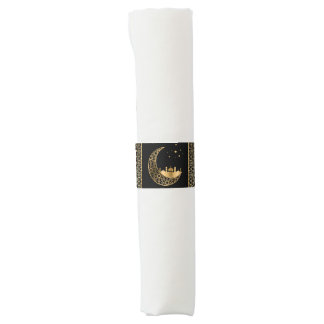 Elegant Gold and Black Islamic Patterns Crescent Napkin Bands