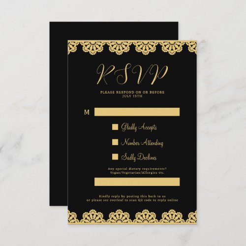 Elegant Gold and Black Islamic QR Code RSVP Card