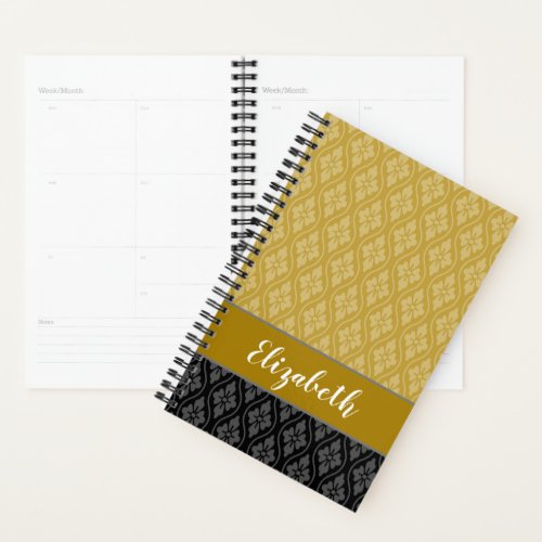 Elegant Gold and Black Japanese Tatewaku Pattern Planner