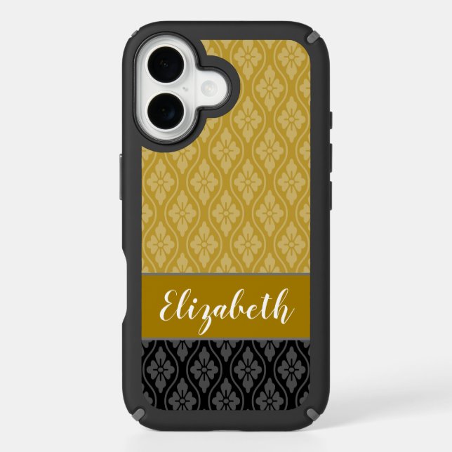 Elegant Gold and Black Japanese Tatewaku Pattern Speck iPhone Case (Front)
