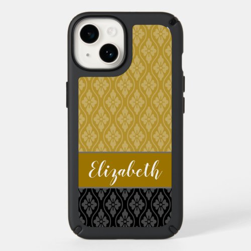 Elegant Gold and Black Japanese Tatewaku Pattern Speck iPhone 14 Case