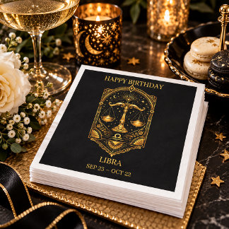 Elegant Gold and Black Libra Zodiac Sign | Napkins