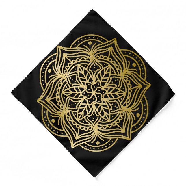 Elegant Gold and Black Mandala Pattern Bandana (Front)