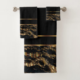 Elegant Gold and Black Marble Bath Towel Set