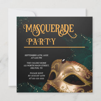 Elegant Gold and Black Masquerade Party Invitation