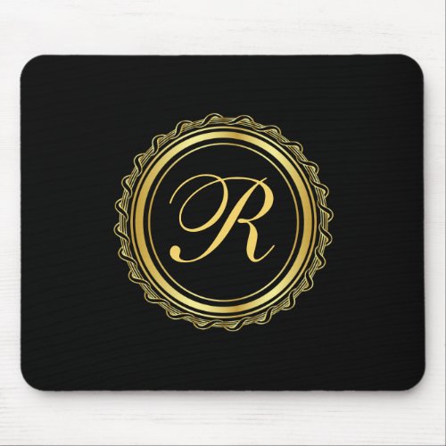 Elegant Gold and Black Medallion Monogram Mouse Pad