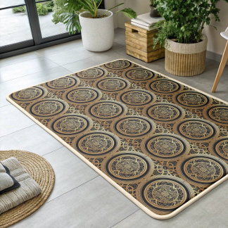 Elegant Gold and Black Modern Mandala Rug