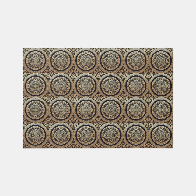 Elegant Gold and Black Modern Mandala Rug (Front)