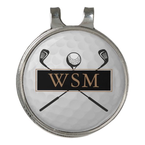 Elegant Gold and Black Monogram Custom Golf Hat Clip
