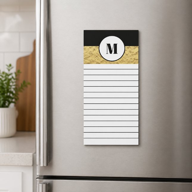 Elegant Gold and Black Monogram Magnetic Notepad (Creator Uploaded)