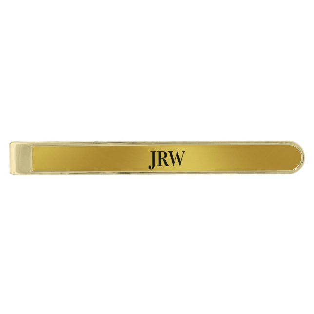 Elegant Gold and Black Monogram Monogram Initials Finish Tie Bar (Front)