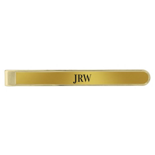 Elegant Gold and Black Monogram Monogram Text Gold Finish Tie Bar