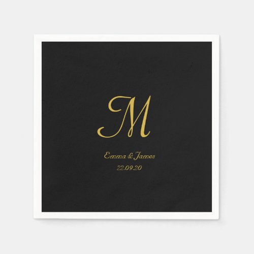 Elegant Gold and Black Monogram Wedding Party Napkins