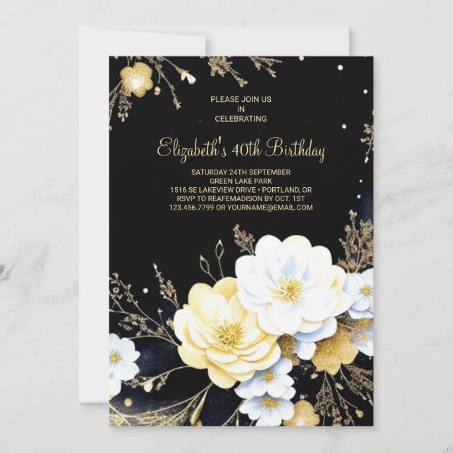 Elegant Gold and Black Online 40th Birthday Invitation (Front)