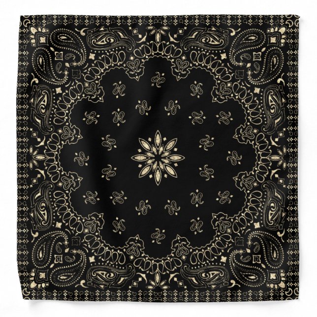 Elegant Gold and Black Paisley Design Bandana (Front)