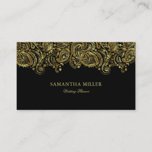Elegant Gold And Black Paisley Wedding Planner Business Card
