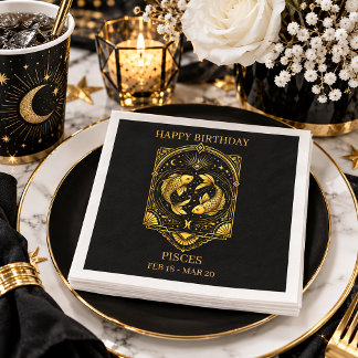 Elegant Gold and Black Pisces Zodiac Sign | Napkins