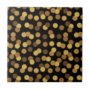 Elegant Gold And Black Polka Dots Pattern Ceramic Tile