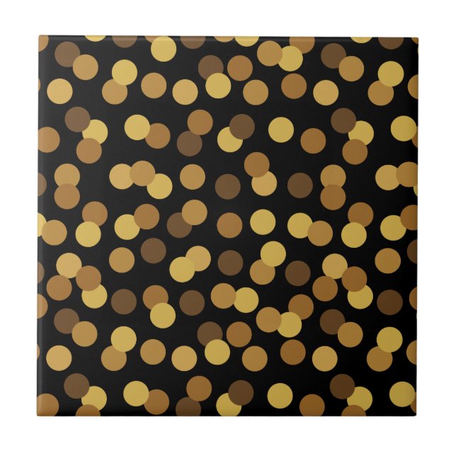 Elegant Gold And Black Polka Dots Pattern Ceramic Tile (Front)