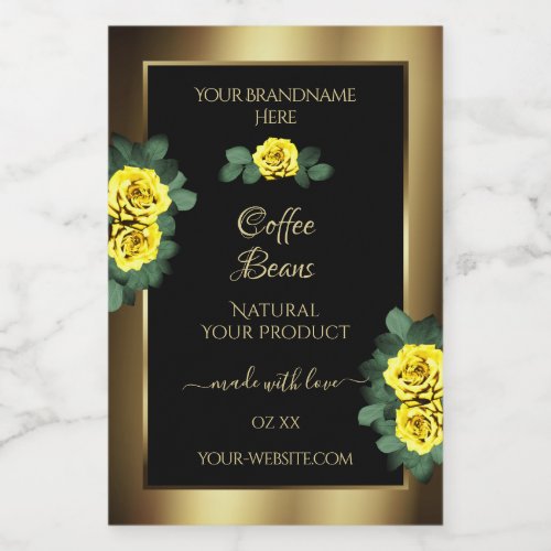 Elegant Gold and Black Product Labels Yellow Roses