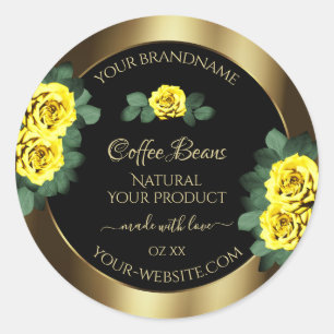 Elegant Gold and Black Product Labels Yellow Roses