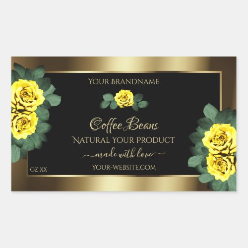 Elegant Gold and Black Product Labels Yellow Roses