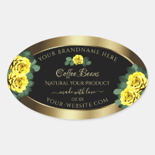 Elegant Gold and Black Product Labels Yellow Roses