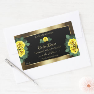 Elegant Gold and Black Product Labels Yellow Roses