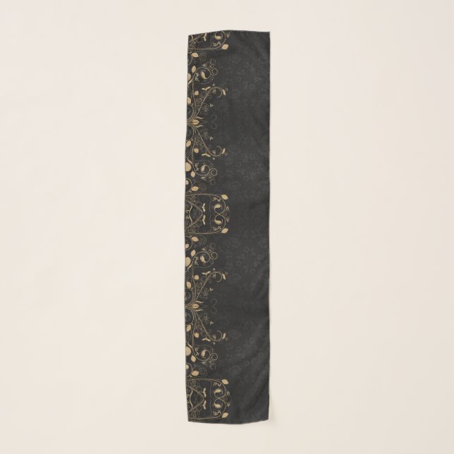 Elegant gold and black/purple damask scarf (Front)