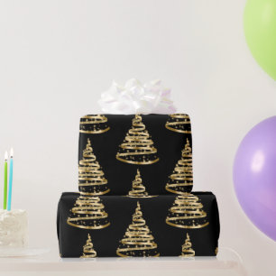 Elegant Gold and Black Ribbon Tree Christmas Wrapping Paper