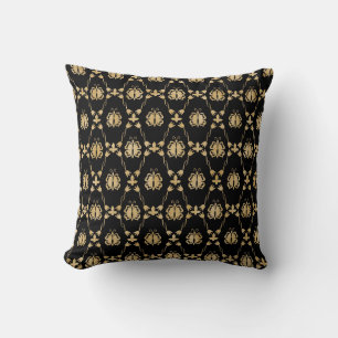 Elegant Gold and Black Rose Deco Throw Pillow