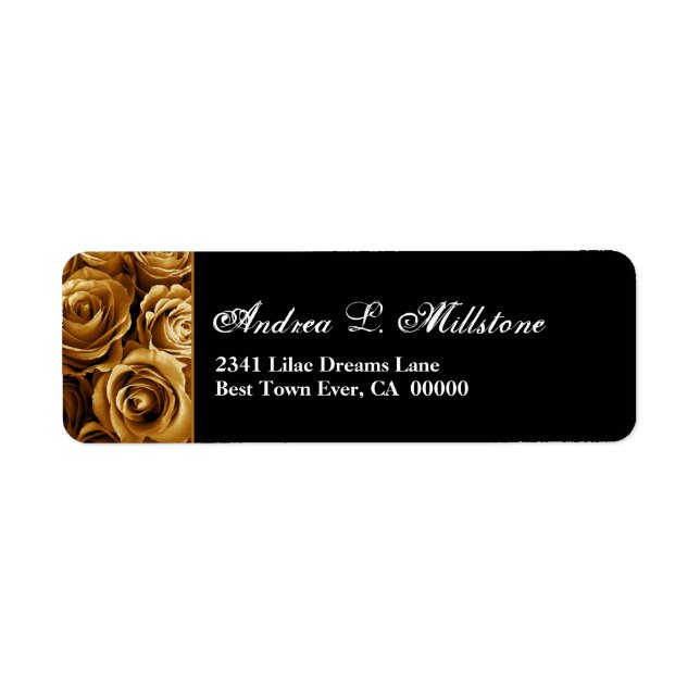 Elegant Gold and Black Roses S201 Address Label (Front)