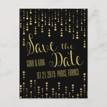 Elegant Gold And Black Save The Date Announcement Postcard by One_Fine_Day at Zazzle