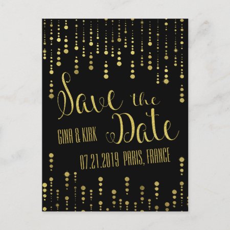 Elegant Gold And Black Save The Date Announcement Postcard