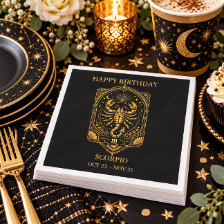 Elegant Gold and Black Scorpio Zodiac Sign | Napkins