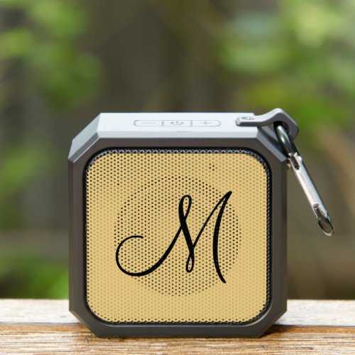 Elegant Gold and Black Script Monogram Bluetooth Speaker