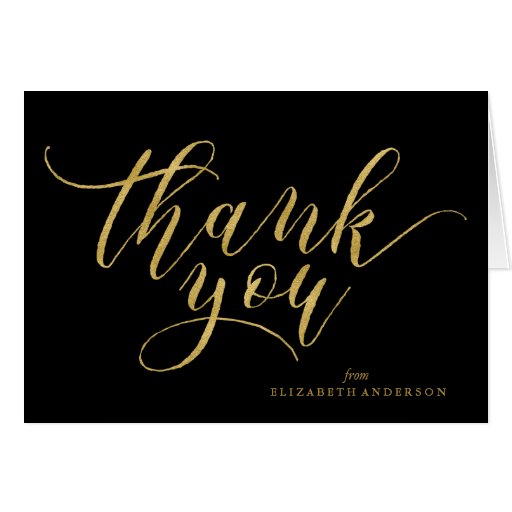 Elegant Gold and Black Script Thank You Card | Zazzle