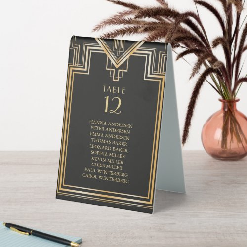 Elegant Gold and Black Seating Chart Table Tent Sign