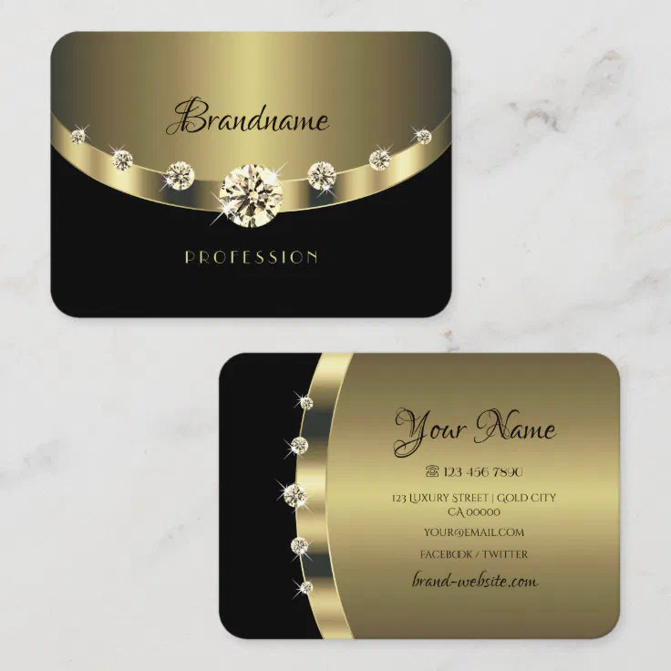Elegant Gold and Black Shimmery Jewels Rhinestones Business Card Zazzle