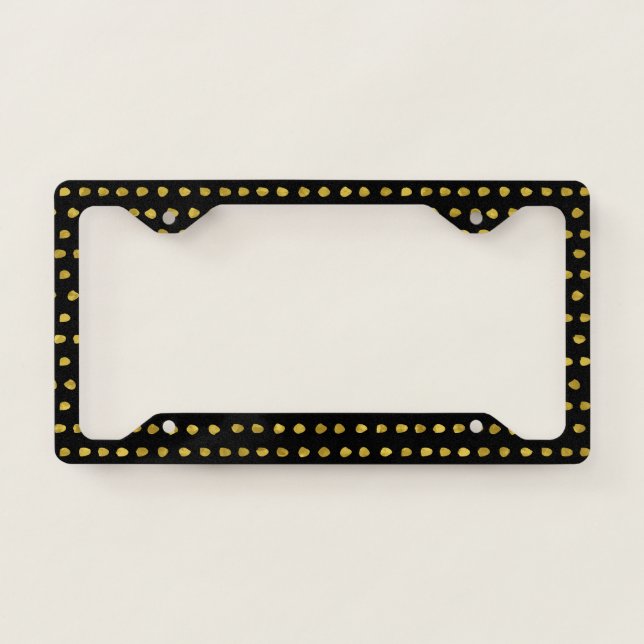 Elegant Gold and Black Small Polka Dots Pattern License Plate Frame (Front)