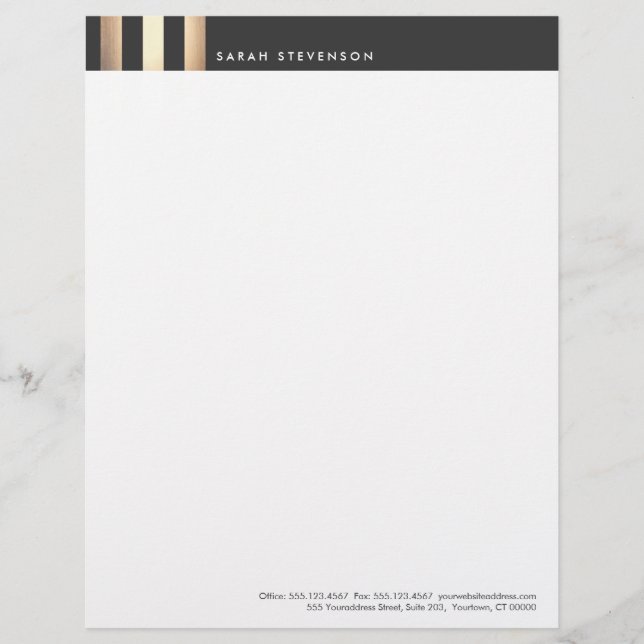 Elegant Gold and Black Striped DesignerLetterhead Letterhead (Front)