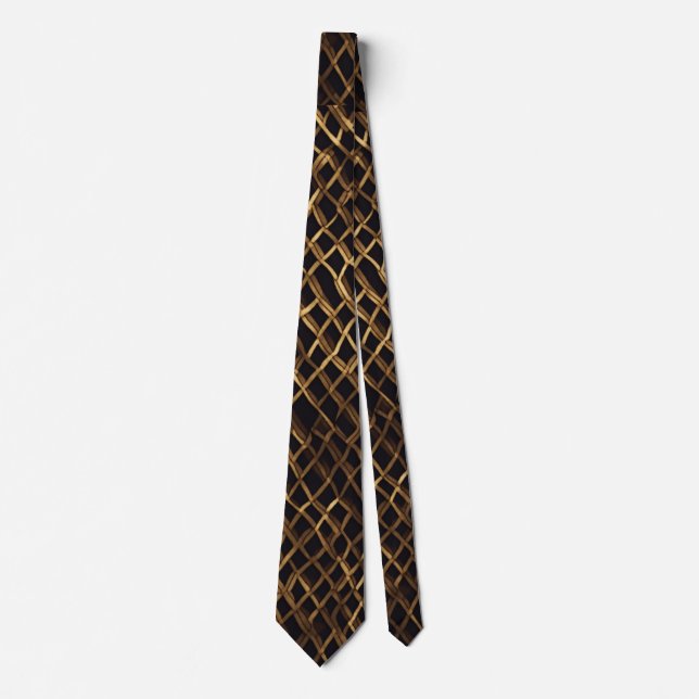 Elegant Gold and Black Striped Men's Tie" Neck Tie (Front)