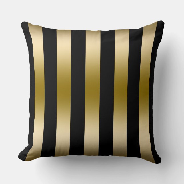 Elegant Gold And Black Stripes Geometric Pattern Throw Pillow (Front)