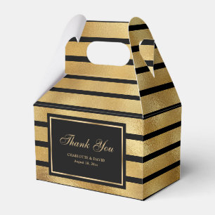 Elegant Gold and Black Stripes Thank You Wedding Favor Boxes