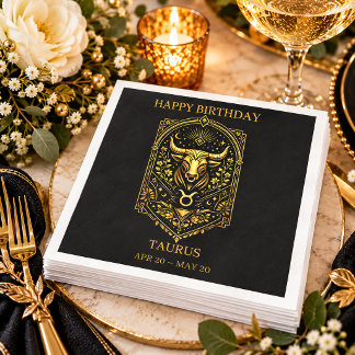 Elegant Gold and Black Taurus Zodiac Sign | Napkins
