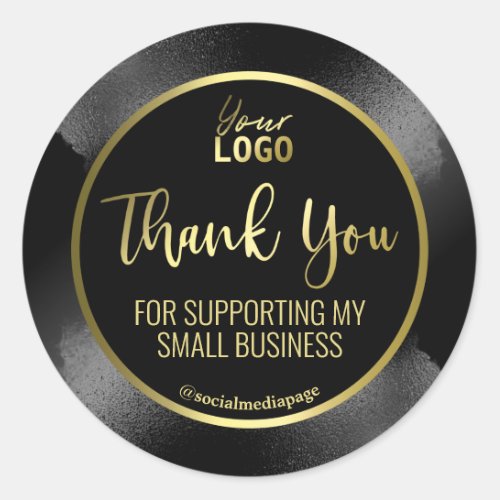 Elegant Gold And Black Thank You Logo Classic Round Sticker