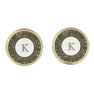 Elegant Gold And Black Vintage Floral Design Gold Cufflinks