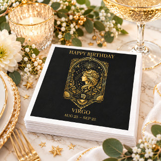 Elegant Gold and Black Virgo Zodiac Sign | Napkins