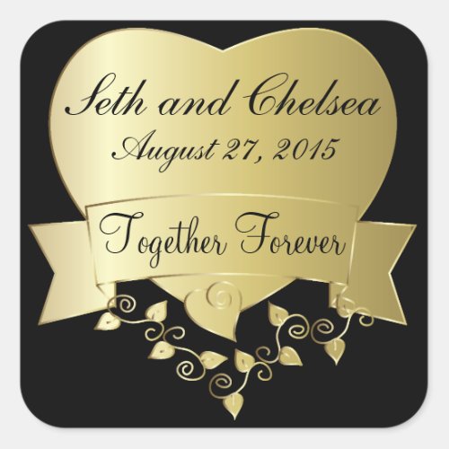 Elegant Gold and Black Wedding Day Square Sticker