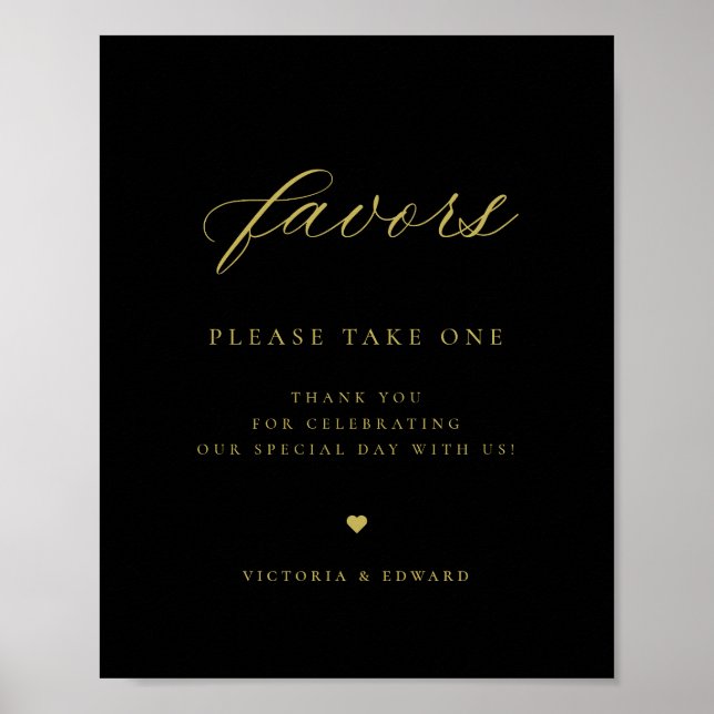 Elegant Gold and Black Wedding Favor Poster (Front)